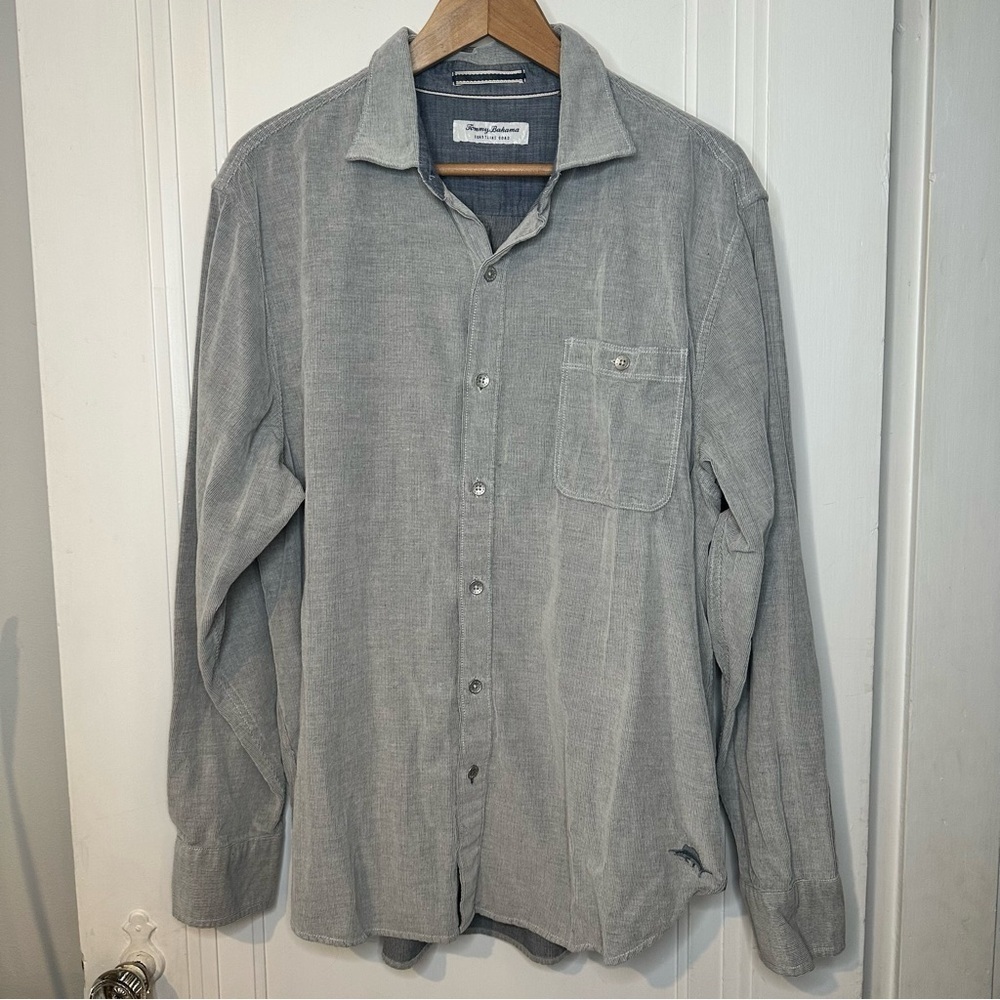 Tommy Bahama men’s Coastline Cord Corduroy gray button down shirt Large